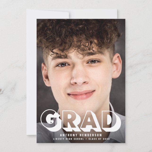 Modern Photo Bold White Typography Graduation Announcement (Front)