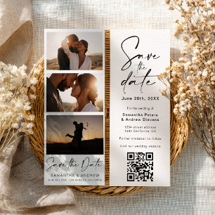 Modern Photo Booth 3-Photo Qr code Save The Date