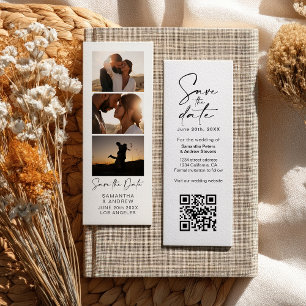 Modern Photo Booth 3-Photo Qr code Save The Date Bookmarks