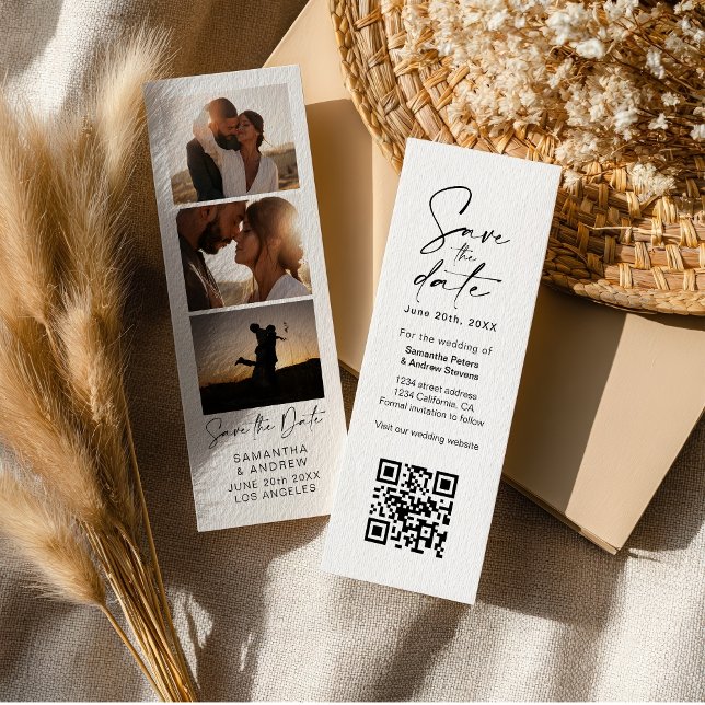 Modern Photo Booth 3-Photo Qr code Save The Date Mini Business Card (Modern Photo Booth 3-Photo Qr code Save The Date Mini Business Card)