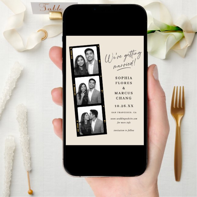 Modern Photo-booth Filmstrip Wedding Save The Date (Front Digital)