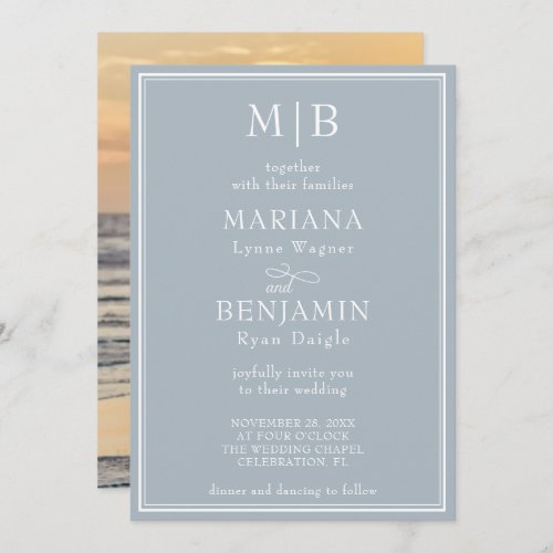 Modern Photo Border Minimalist Light Gray Wedding Invitation