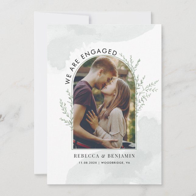 Modern Photo Botanical Engagement Announcement (Front)