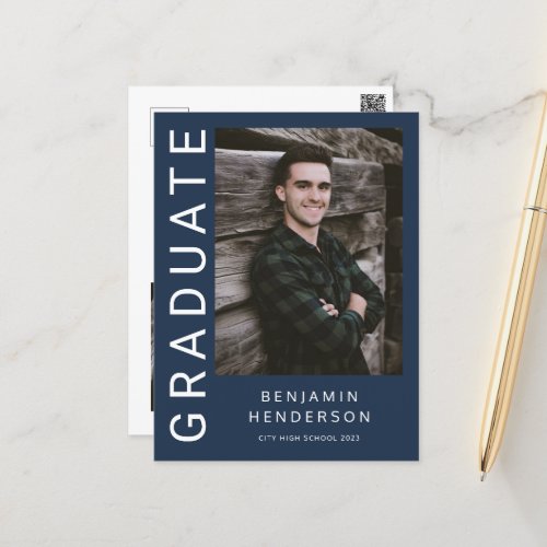 Modern Photo Boy 2023 Graduation Announcement Postcard