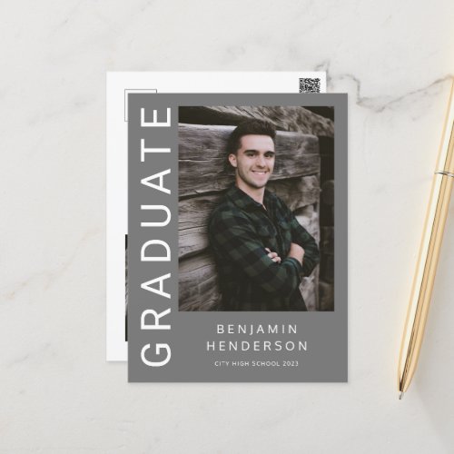 Modern Photo Boy 2023 Graduation Announcement Postcard