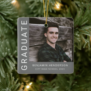 Modern Photo Boy 2023 Graduation Ceramic Ornament