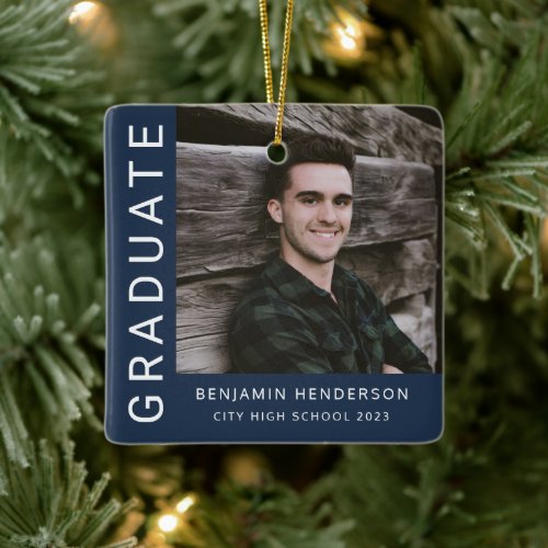 Modern Photo Boy 2023 Graduation  Ceramic Ornament