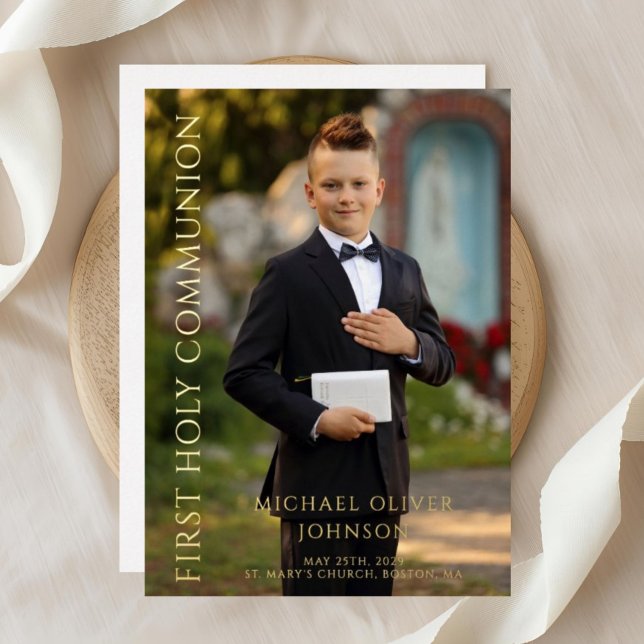 Modern Photo Boy First Holy Communion Gold Foil Invitation (Modern Photo Boy First Holy Communion Gold Foil Invitation)