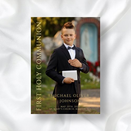 Modern Photo Boy First Holy Communion Gold Foil Invitation