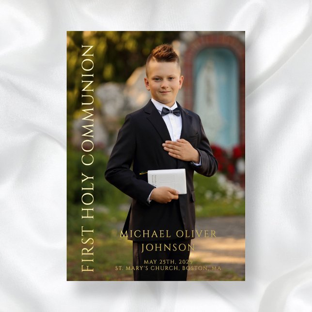 Modern Photo Boy First Holy Communion Gold Foil Invitation (Modern Photo Boy First Holy Communion Gold Foil Invitation)