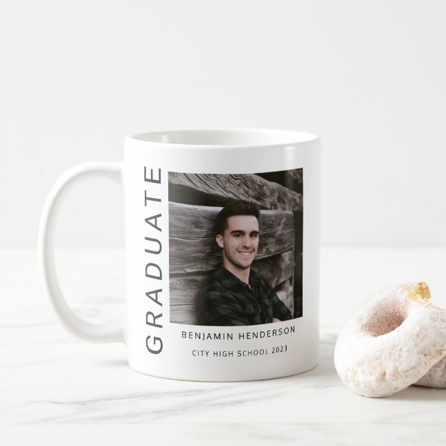 Modern Photo Boy Graduation Coffee Mug (With Donut)