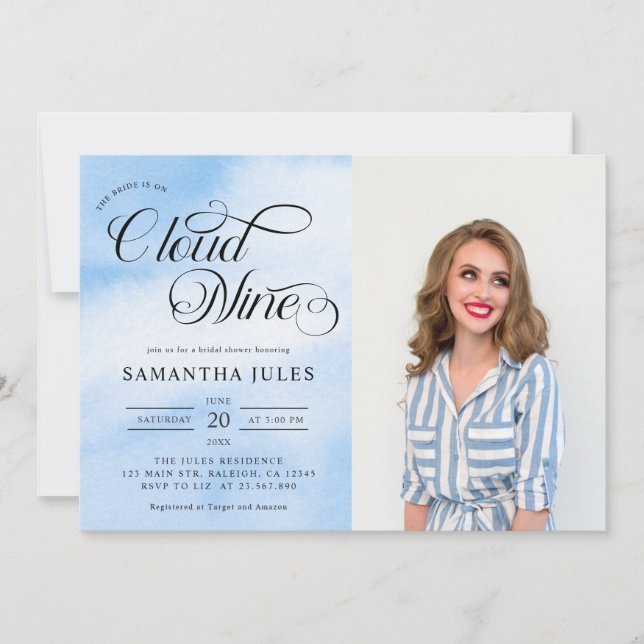 Modern Photo Bride Is On Cloud Nine Bridal Shower  Invitation (Front)