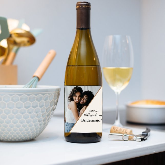 Modern photo Bridesmaid proposal Will you be my  Wine Label (Creator Uploaded)