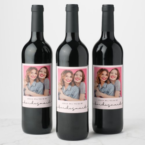 Modern Photo Bridesmaid Proposal  Wine Label