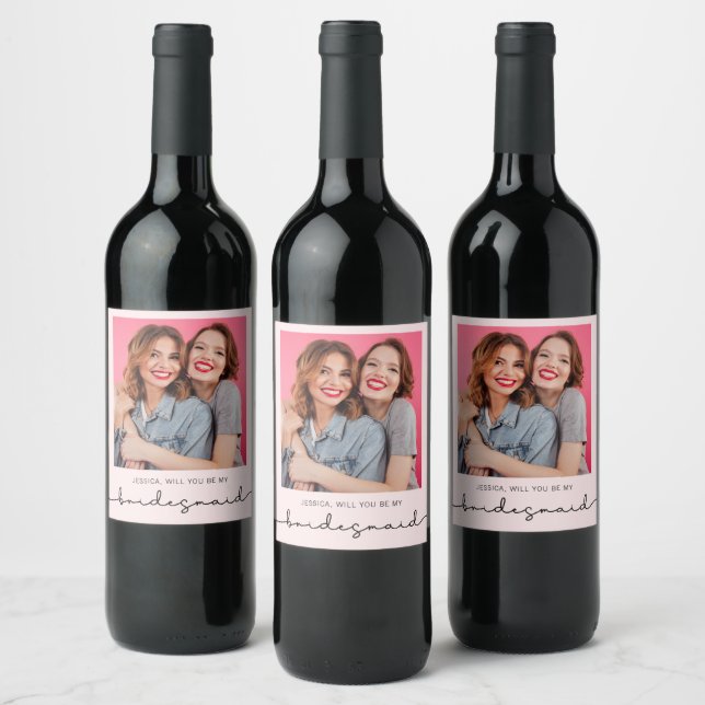 Modern Photo Bridesmaid Proposal  Wine Label (Bottles)