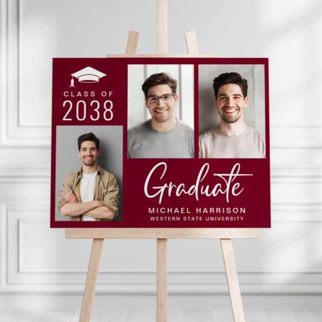 Modern Photo Burgundy Graduation Party Welcome Foam Board (Creator Uploaded)