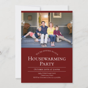 Modern Photo Burgundy White Housewarming Invitation