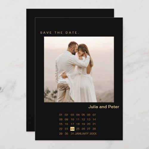 Modern Photo  Calendar Gold Save The Date Invitation