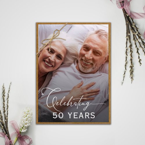 Modern Photo Calligraphy 50th Wedding Anniversary Invitation