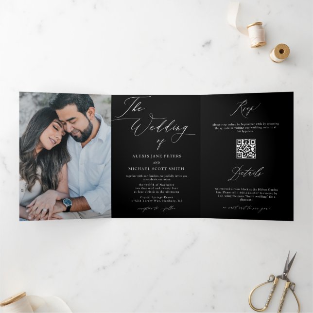Modern Photo Calligraphy All-in-One Wedding Invite (Inside)