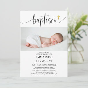 Modern Photo Calligraphy Baptism Invitation