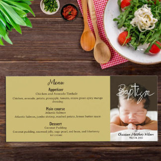 Modern Photo Calligraphy Cross Religious Baptism Menu