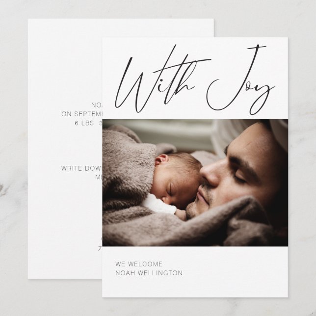Modern Photo Calligraphy Customize Colors Birth Announcement (Front/Back)