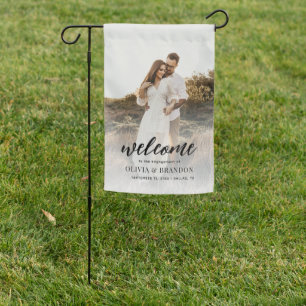 Modern Photo Calligraphy Engagement Party Welcome Garden Flag