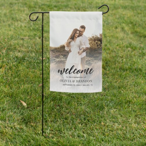 Modern Photo Calligraphy Engagement Party Welcome Garden Flag
