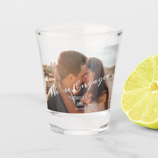 Modern Photo Calligraphy Engagement Wedding  Shot Glass (Front)