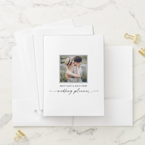 Modern Photo Calligraphy Ink Wedding Planner Pocket Folder