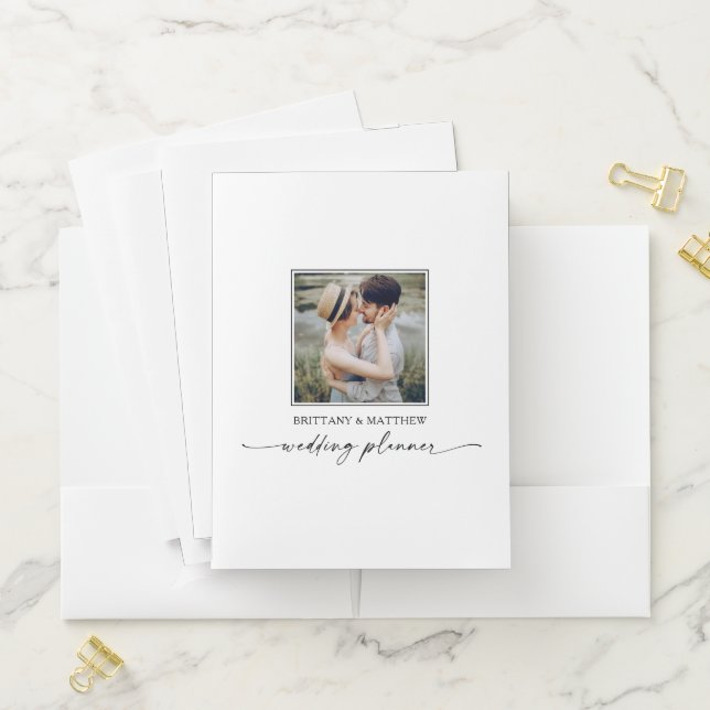 Modern Photo Calligraphy Ink Wedding Planner Pocket Folder (In Situ)