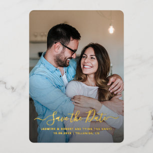 Modern Photo Calligraphy Wedding Save the Date Foil Invitation