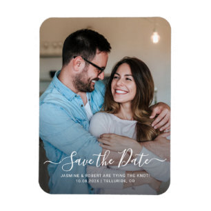 Modern Photo Calligraphy Wedding Save the Date Magnet