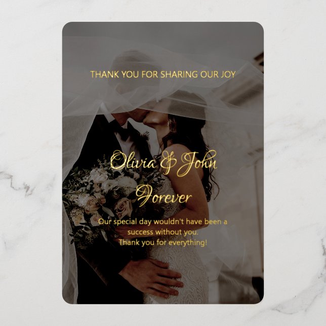 Modern photo calligraphy wedding thank you card (Front)