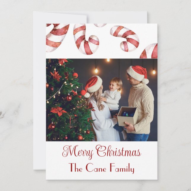 Modern photo Candy cane Christmas Holiday Card (Front)