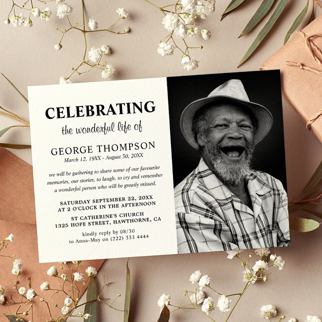 Modern Photo Celebration of Life Funeral Memorial Invitation (Creator Uploaded)