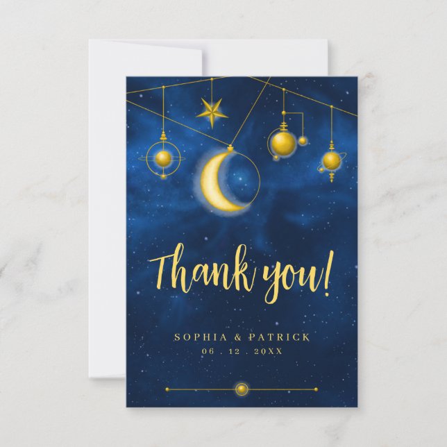 Modern Photo Celestial Midnight Blue Gold Thank You Card (Front)