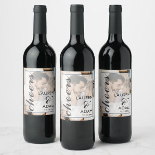 Modern Photo Cheers Wedding Wine Label