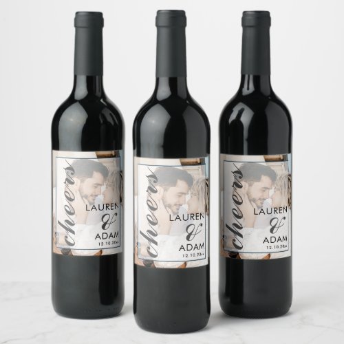 Modern Photo Cheers Wedding Wine Label