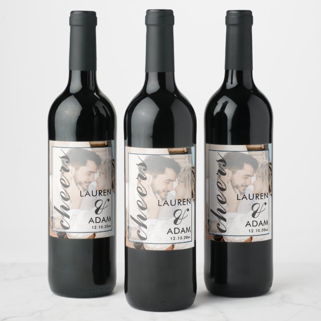 Modern Photo Cheers Wedding Wine Label (Bottles)