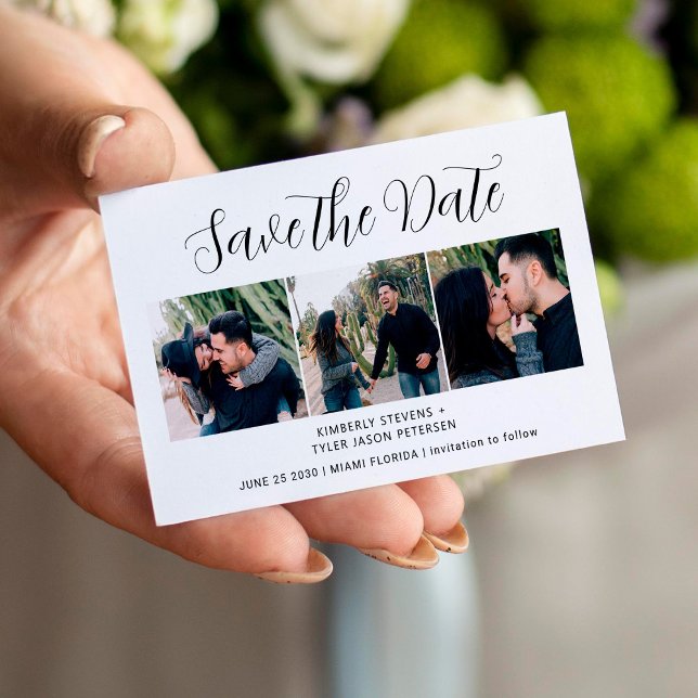 Modern photo chic script wedding save the date note card (Creator Uploaded)