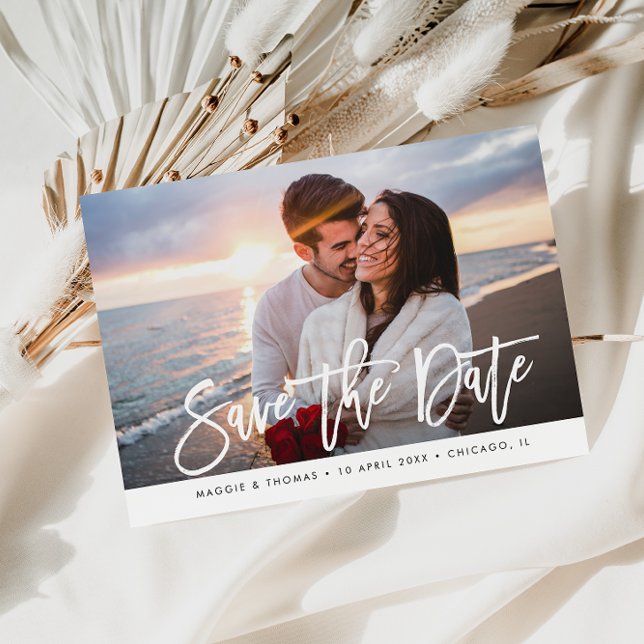 Modern photo chic stylish wedding save the date postcard (Creator Uploaded)
