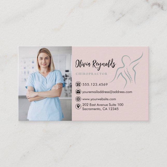 Modern Photo Chiropractor Appointment Reminder Business Card (Front)