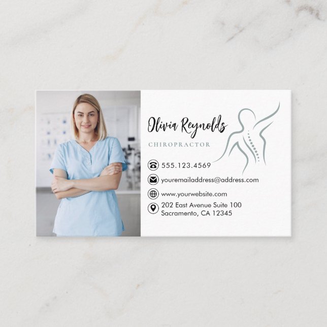 Modern Photo Chiropractor Appointment Reminder  Business Card (Front)
