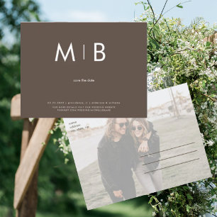 Modern Photo Chocolate Monogram Save the Date Postcard