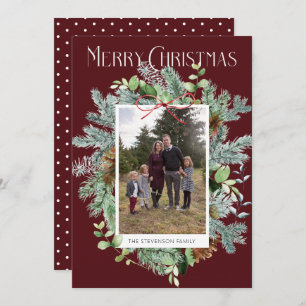 Modern Photo Christmas Burgundy Greeting Card