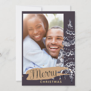 Modern Photo Christmas Card - Mauve Arty Tree