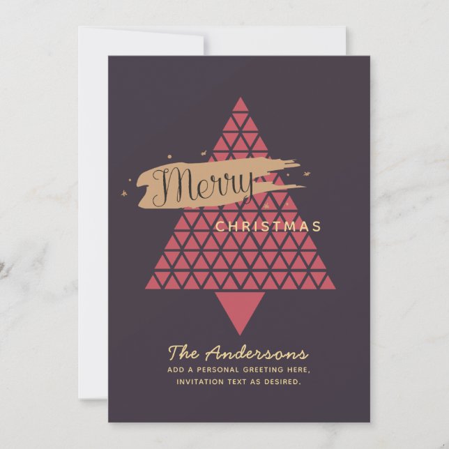 Modern Photo Christmas Card - Mauve Rose Geometric (Front)