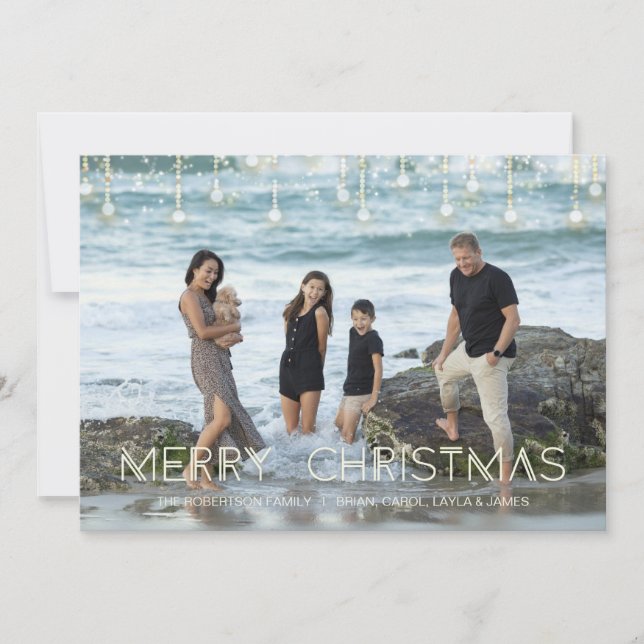 Modern photo Christmas elegant holiday lights Card (Front)